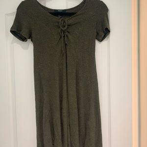 Forever 21 Green and Black Striped Lace Up Mini Dress